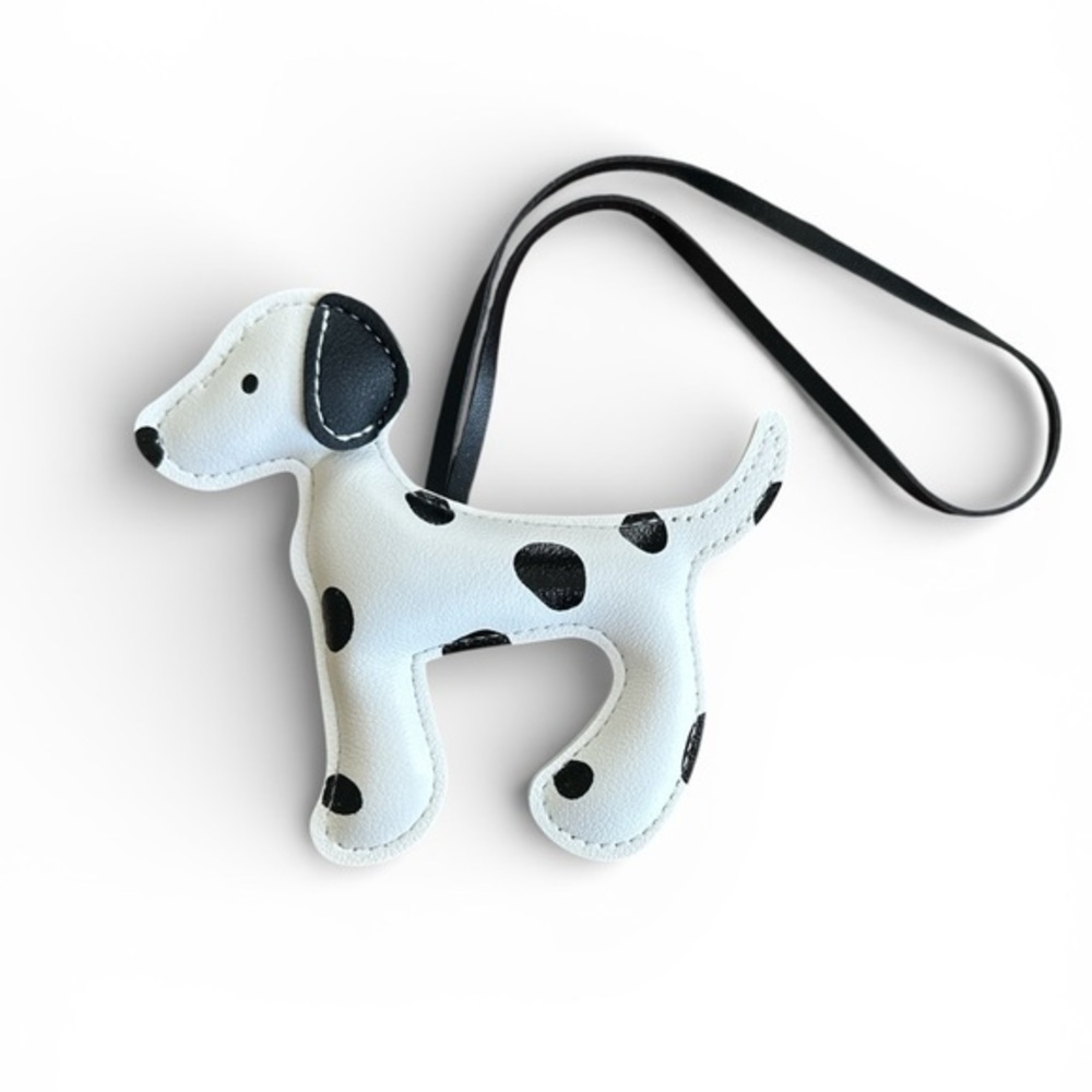 🐾 Dalmatian Dog Bag Charm – White Leather Novelty Handbag Accessory